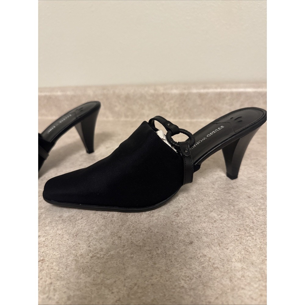 Studio Works Black Strappy Slip‑On‎ Heels Women's US 8 Pointed/Square Toe